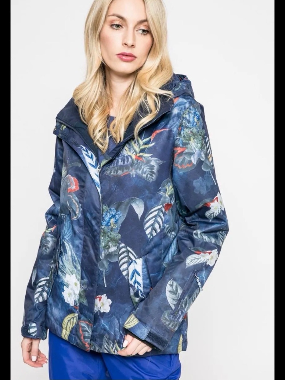 Roxy Navy Floral Hooded Ski Jacket